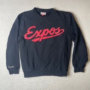 Mitchell & Ness Sweatshirt Mens Small Black Montreal Expos MLB Pullover Crewneck